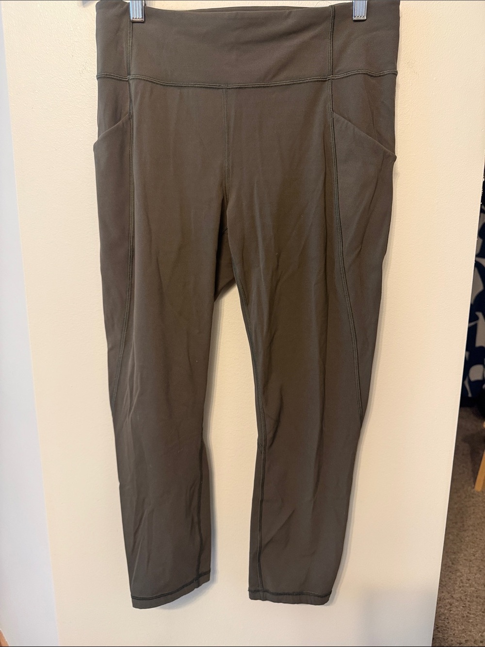Dark Olive Athletic Crop Leggings with Side Pockets